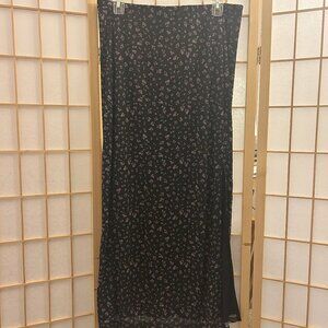 Free People Rosalie Floral Print Mesh Midi Skirt Black Purple Size L